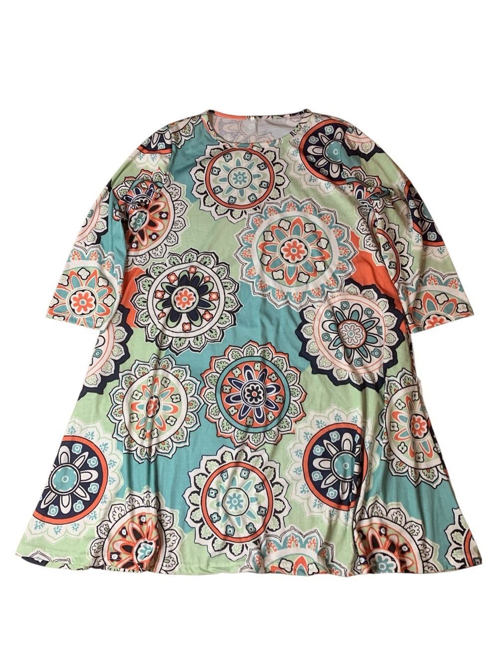 Boho Mandala Print Tunic Dress | Colorful Geometric Pattern | Size XXL